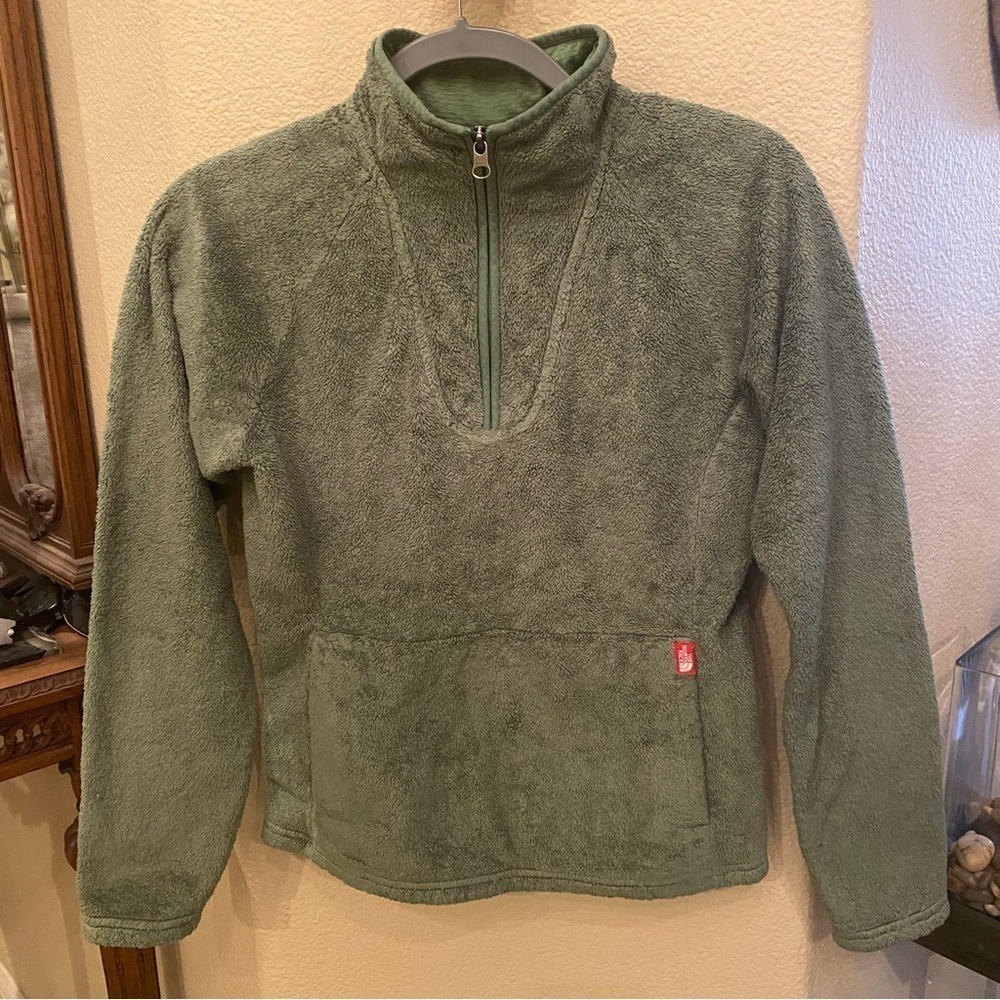 THE NORTH FACE Women Green 1/4 Zipped Plush Fleece Pullover Sweater Size Small